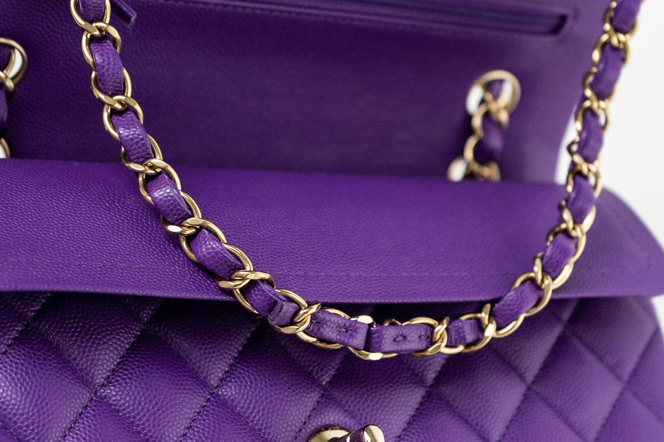 CHANEL Handbag Purple 22A Purple Caviar Quilted Small Classic Flap Light Gold Hardware - Redeluxe