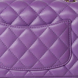 CHANEL Handbag Purple 22s Purple Lambskin Quilted Mini Rectangular Single Flap - Redeluxe