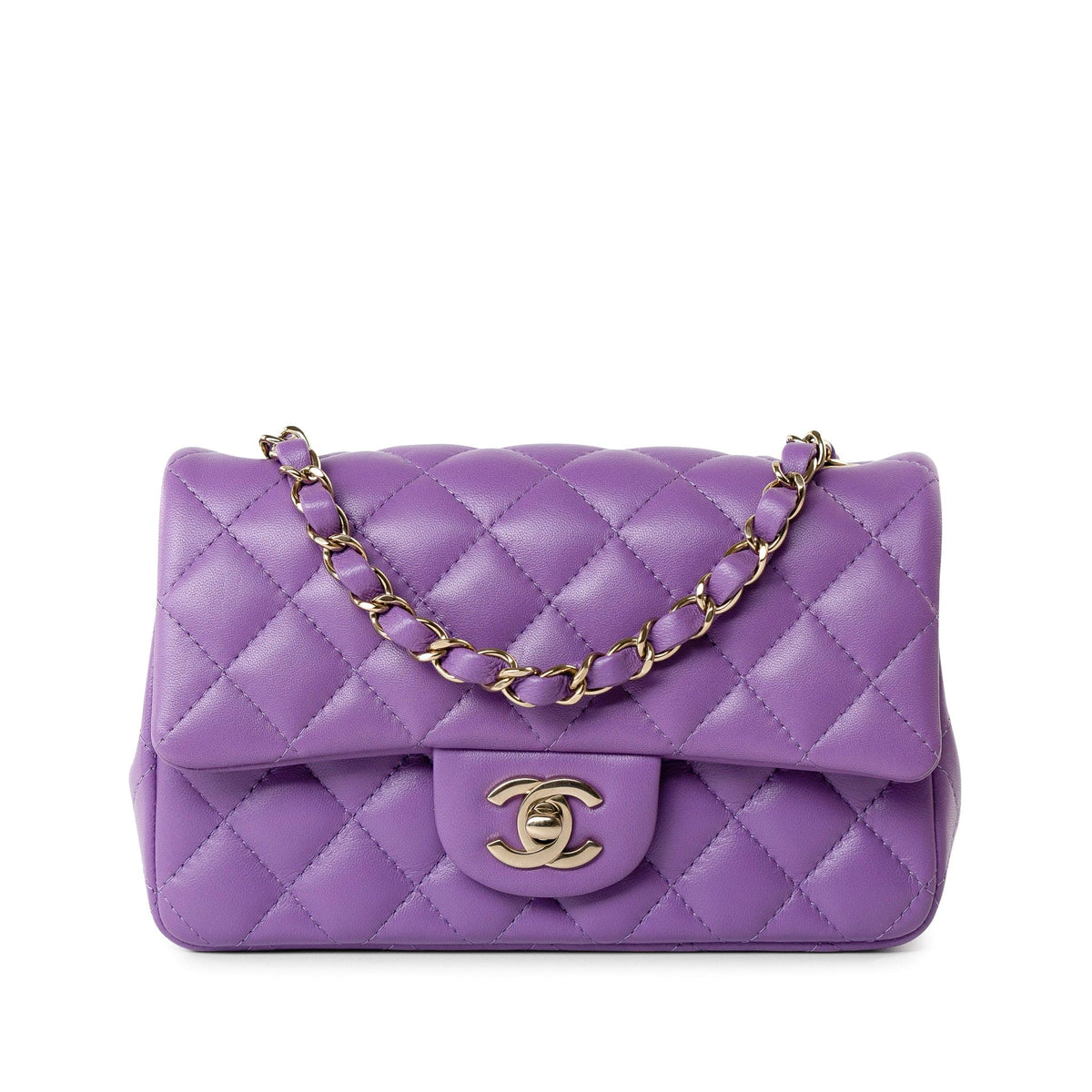 CHANEL Handbag Purple 22s Purple Lambskin Quilted Mini Rectangular Single Flap - Redeluxe