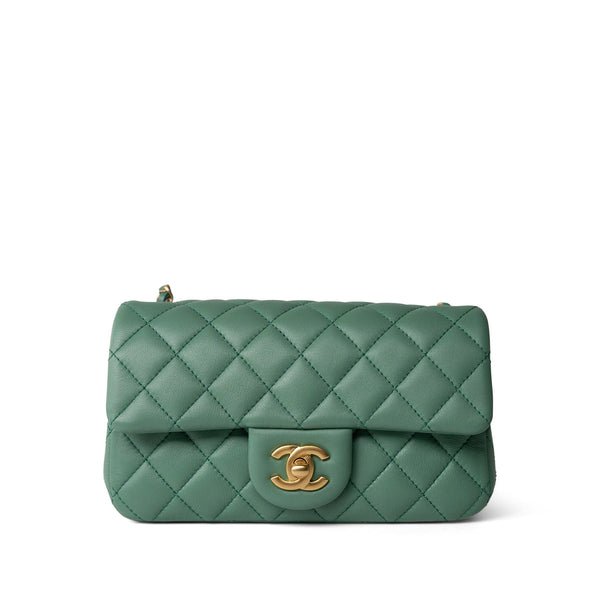 23C Green Lambskin Quilted Mini Pearl Crush Antique Gold Hardware