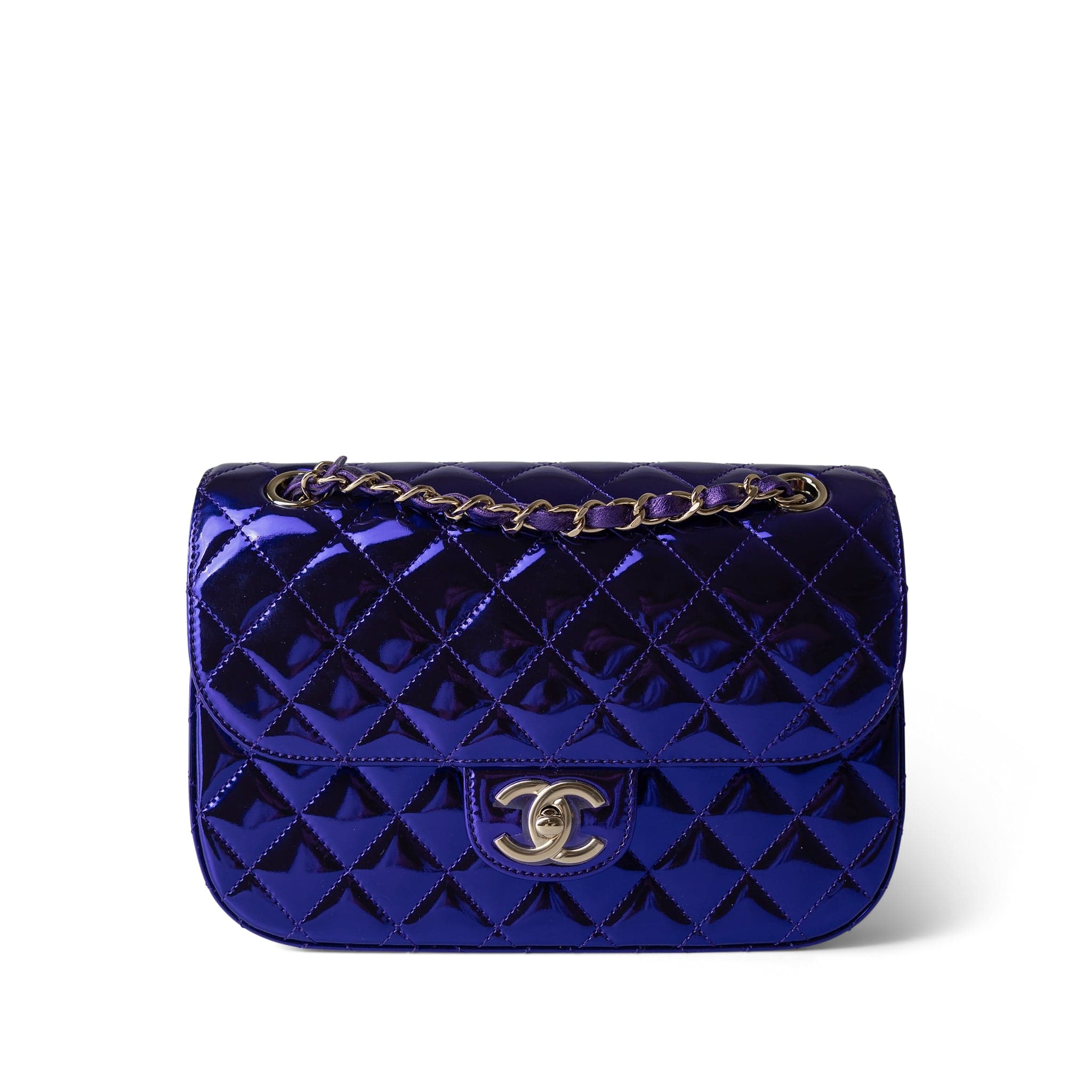 CHANEL Handbag Purple 24C Shiny Purple Calfskin Quilted Flap Bag & Coin Purse - Redeluxe