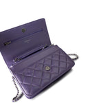 CHANEL Handbag Purple Purple Iridescent Lambskin Quilted Wallet on Chain / WOC Light Gold Hardware - Redeluxe