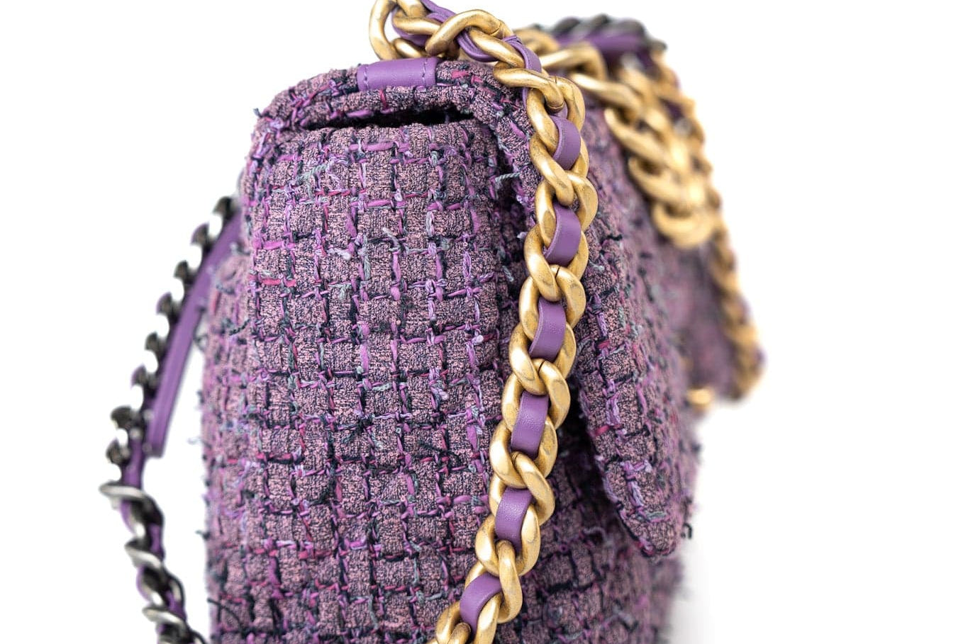 CHANEL Handbag Purple Tweed Quilted 19 Flap Large Mixed Hardware - Redeluxe