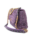 CHANEL Handbag Purple Tweed Quilted 19 Flap Large Mixed Hardware - Redeluxe