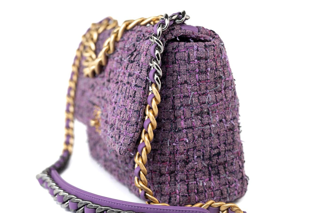 CHANEL Handbag Purple Tweed Quilted 19 Flap Large Mixed Hardware - Redeluxe