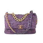 CHANEL Handbag Purple Tweed Quilted 19 Flap Large Mixed Hardware - Redeluxe
