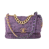 CHANEL Handbag Purple Tweed Quilted 19 Flap Large Mixed Hardware - Redeluxe