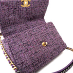 CHANEL Handbag Purple Tweed Quilted 19 Flap Large Mixed Hardware - Redeluxe
