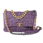 CHANEL Handbag Purple Tweed Quilted 19 Flap Large Mixed Hardware - Redeluxe