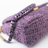 CHANEL Handbag Purple Tweed Quilted 19 Flap Large Mixed Hardware - Redeluxe