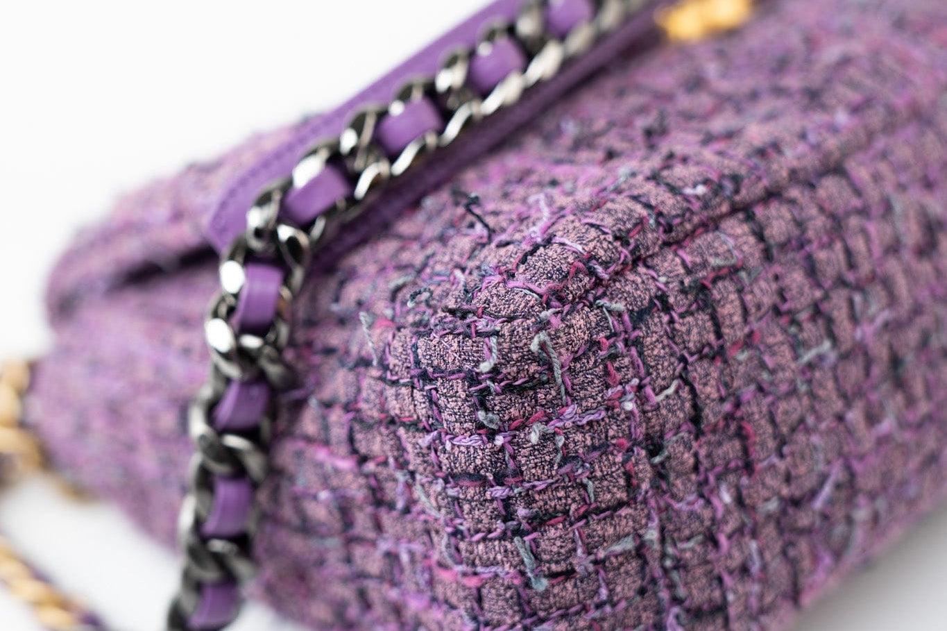 CHANEL Handbag Purple Tweed Quilted 19 Flap Large Mixed Hardware - Redeluxe