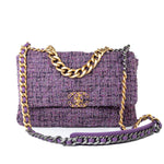 CHANEL Handbag Purple Tweed Quilted 19 Flap Large Mixed Hardware - Redeluxe