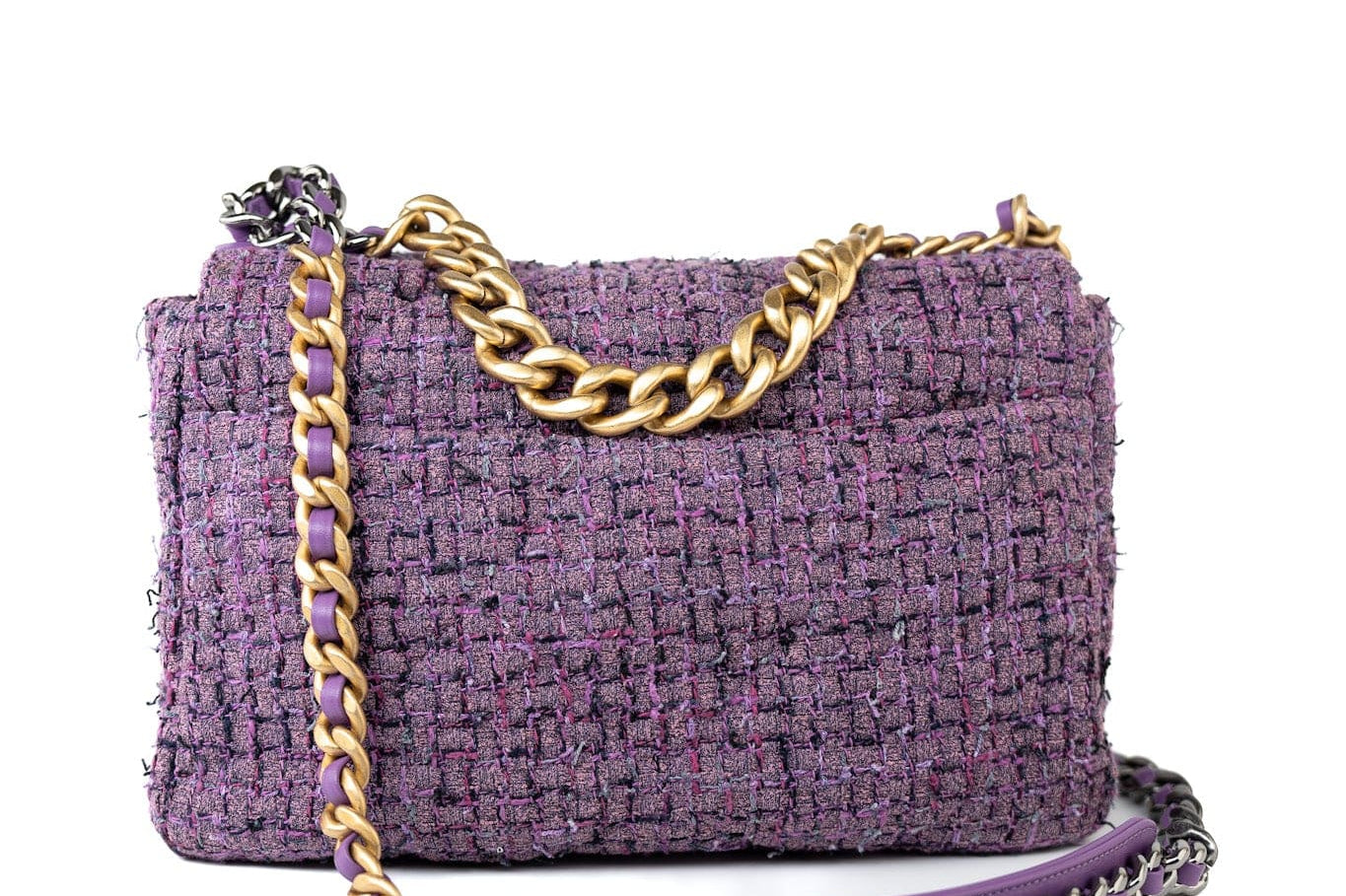CHANEL Handbag Purple Tweed Quilted 19 Flap Large Mixed Hardware - Redeluxe