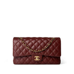 CHANEL Handbag Red 18C Dark Red Glittery Caviar Quilted Classic Flap Aged Gold Hardware - Redeluxe
