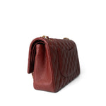 CHANEL Handbag Red 18C Dark Red Glittery Caviar Quilted Classic Flap Aged Gold Hardware - Redeluxe