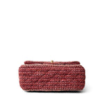 CHANEL Handbag Red Braided Red / Multicolor Tweed Mini Rectangular Flap Aged Gold Hardware - Redeluxe