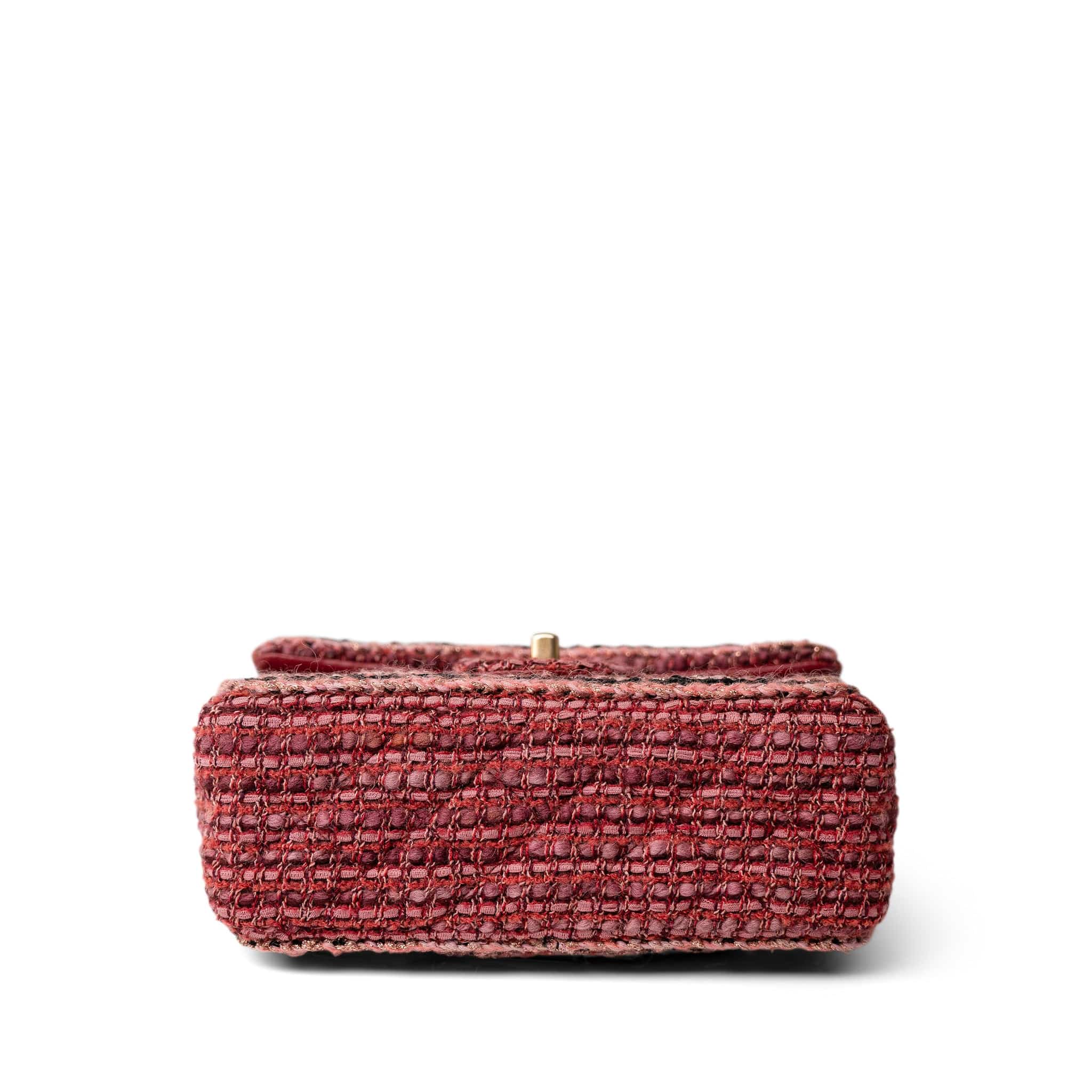 CHANEL Handbag Red Braided Red / Multicolor Tweed Mini Rectangular Flap Aged Gold Hardware - Redeluxe