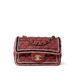 CHANEL Handbag Red Braided Red / Multicolor Tweed Mini Rectangular Flap Aged Gold Hardware - Redeluxe
