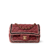 CHANEL Handbag Red Braided Red / Multicolor Tweed Mini Rectangular Flap Aged Gold Hardware - Redeluxe