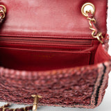 CHANEL Handbag Red Braided Red / Multicolor Tweed Mini Rectangular Flap Aged Gold Hardware - Redeluxe