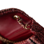 CHANEL Handbag Red Braided Red / Multicolor Tweed Mini Rectangular Flap Aged Gold Hardware - Redeluxe