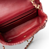 CHANEL Handbag Red Braided Red / Multicolor Tweed Mini Rectangular Flap Aged Gold Hardware - Redeluxe