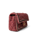 CHANEL Handbag Red Braided Red / Multicolor Tweed Mini Rectangular Flap Aged Gold Hardware - Redeluxe