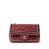 CHANEL Handbag Red Braided Red / Multicolor Tweed Mini Rectangular Flap Aged Gold Hardware - Redeluxe