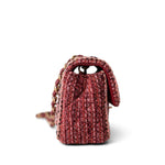 CHANEL Handbag Red Braided Red / Multicolor Tweed Mini Rectangular Flap Aged Gold Hardware - Redeluxe