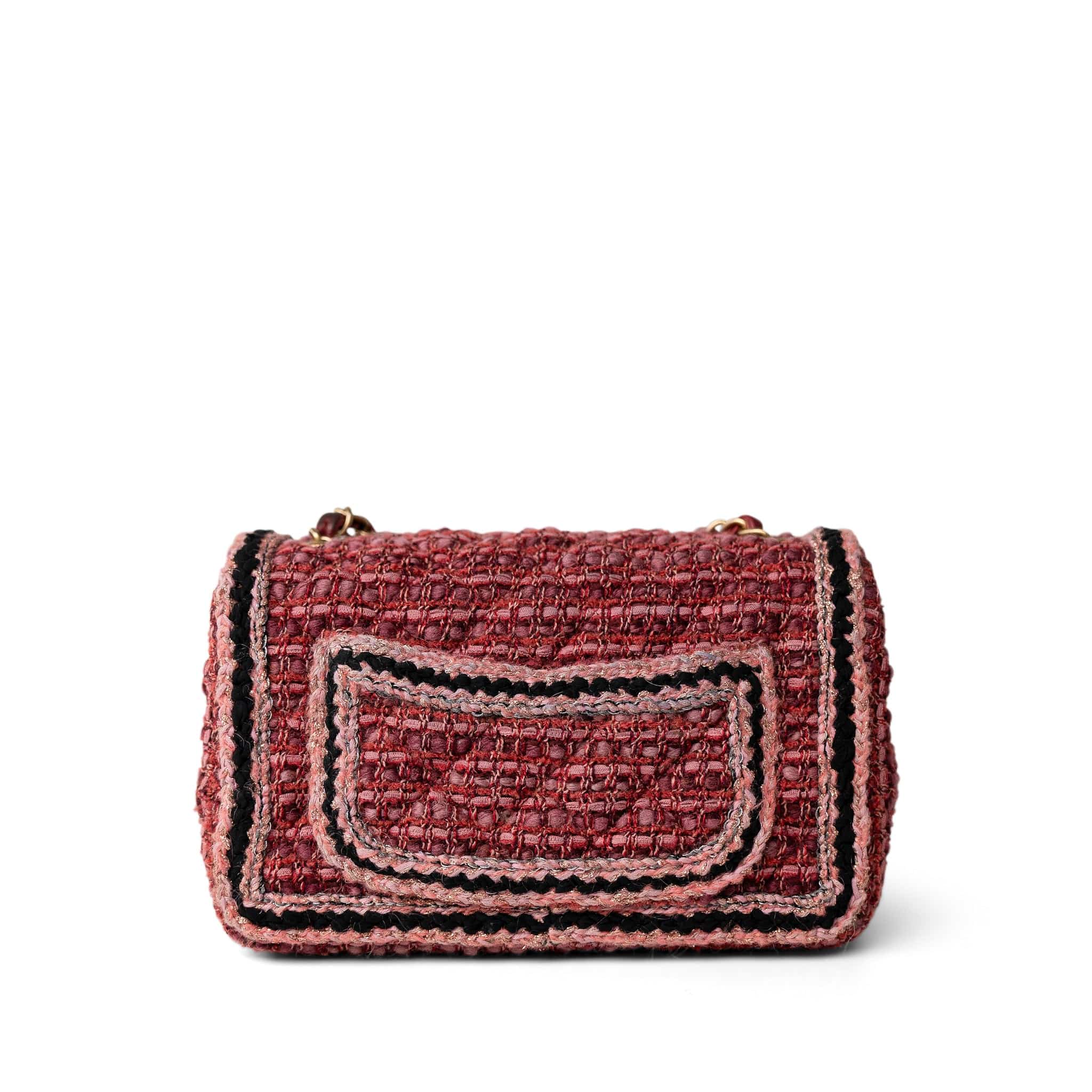 CHANEL Handbag Red Braided Red / Multicolor Tweed Mini Rectangular Flap Aged Gold Hardware - Redeluxe