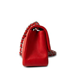 CHANEL Handbag Red Lambskin Quilted Mini Square Flap Silver Hardware - Redeluxe