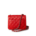 CHANEL Handbag Red Lambskin Quilted Mini Square Flap Silver Hardware - Redeluxe