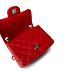 CHANEL Handbag Red Lambskin Quilted Mini Square Flap Silver Hardware - Redeluxe