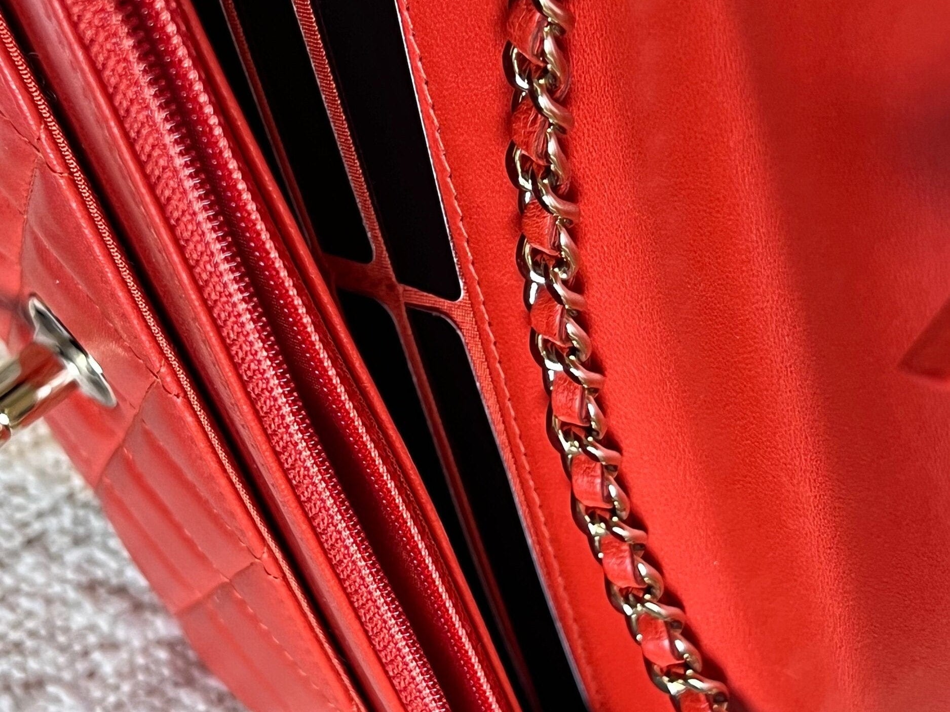 CHANEL Handbag Red Lambskin Quilted Trendy CC Wallet on Chain (WOC) - Redeluxe