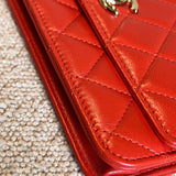 CHANEL Handbag Red Lambskin Quilted Trendy CC Wallet on Chain (WOC) - Redeluxe