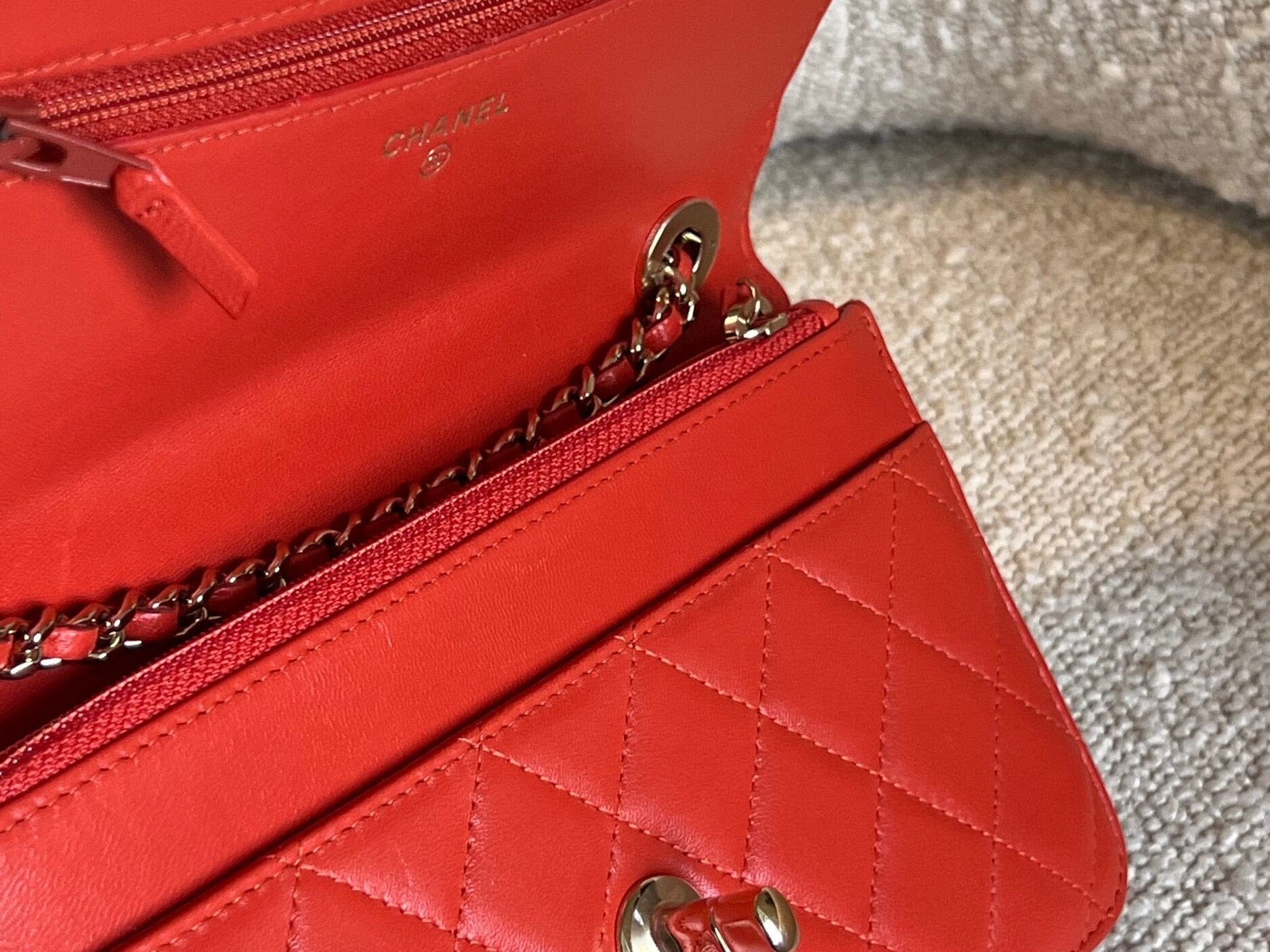 CHANEL Handbag Red Lambskin Quilted Trendy CC Wallet on Chain (WOC) - Redeluxe