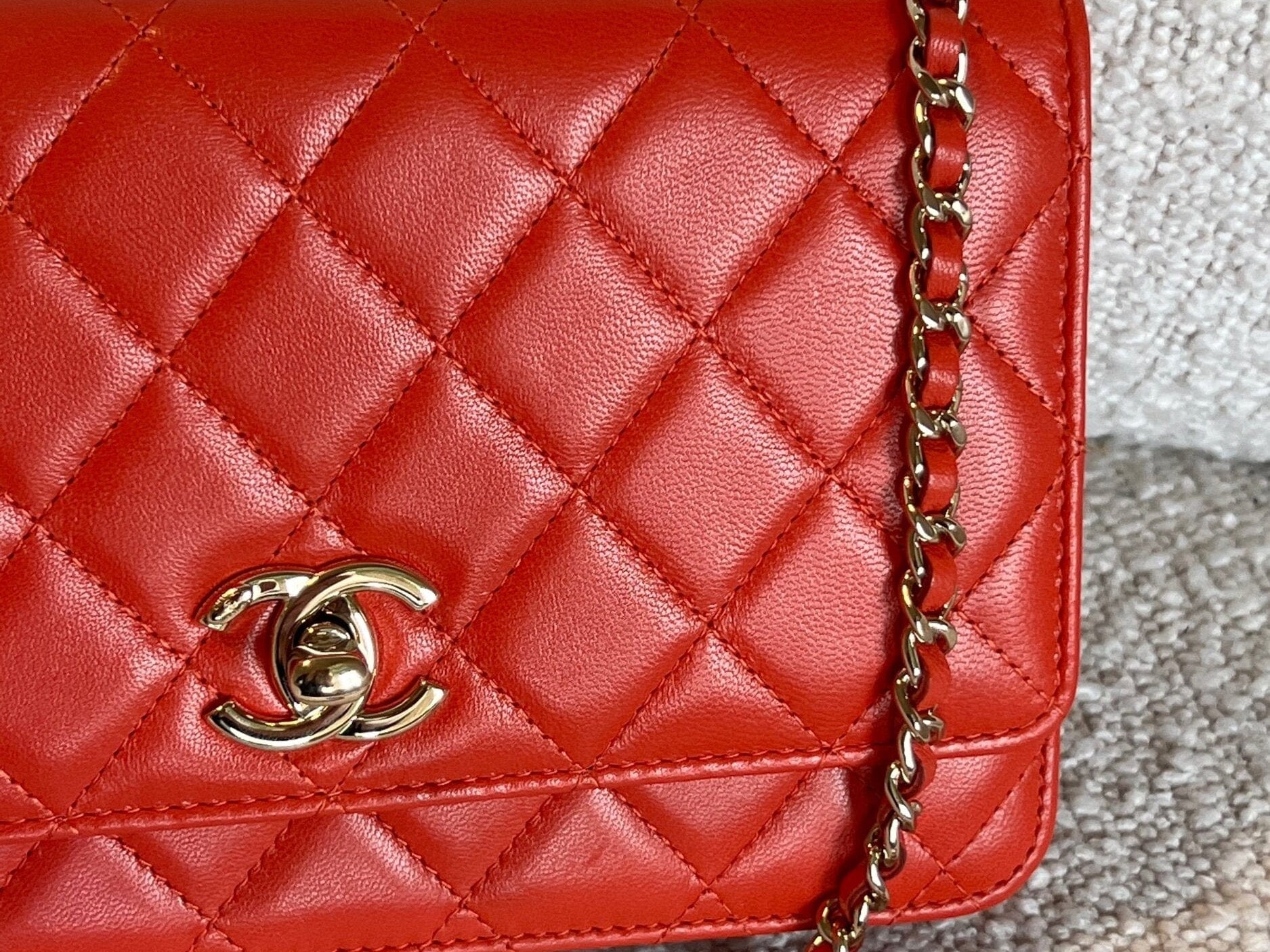 CHANEL Handbag Red Lambskin Quilted Trendy CC Wallet on Chain (WOC) - Redeluxe