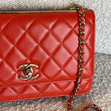 CHANEL Handbag Red Lambskin Quilted Trendy CC Wallet on Chain (WOC) - Redeluxe