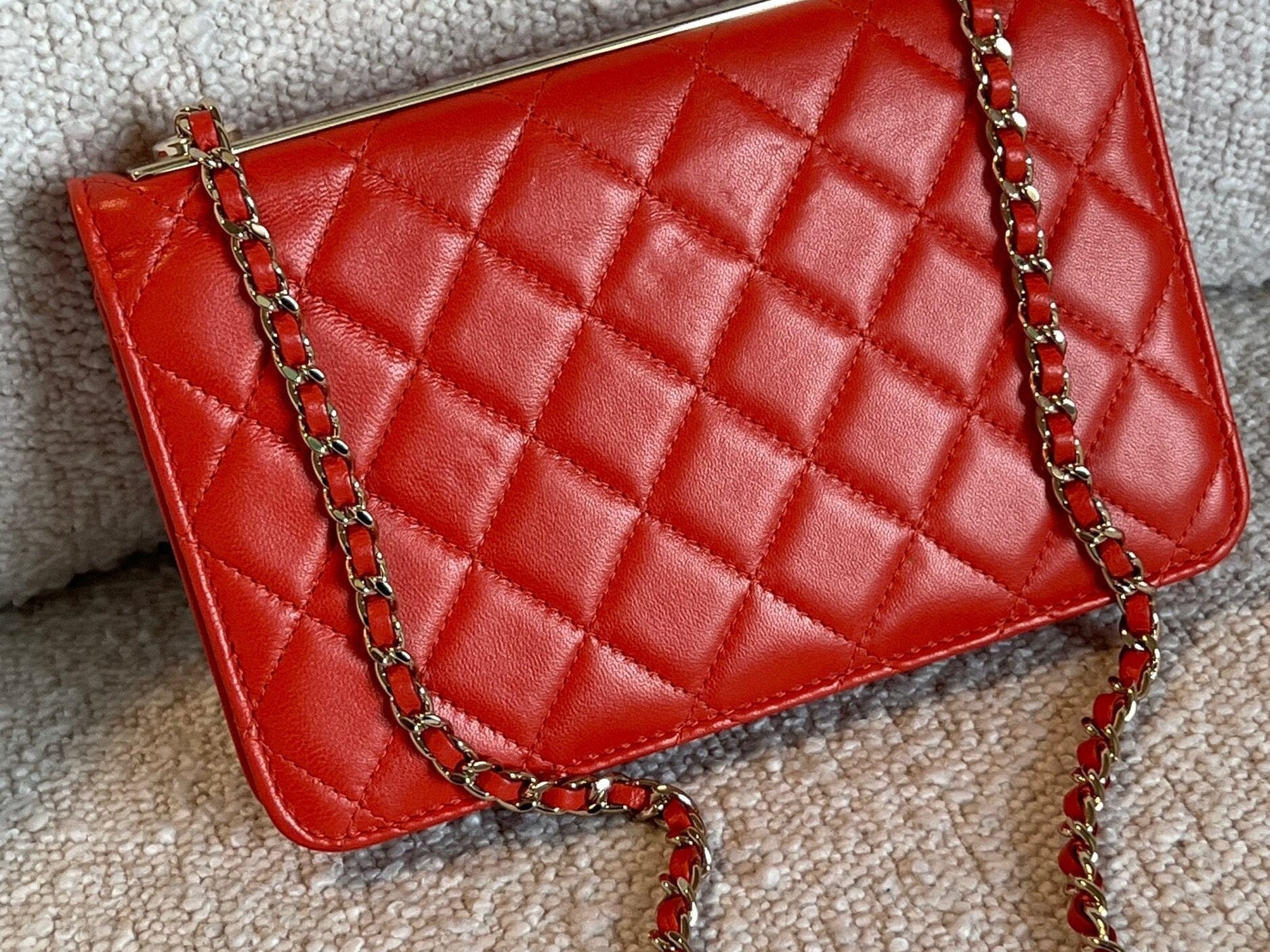 CHANEL Handbag Red Lambskin Quilted Trendy CC Wallet on Chain (WOC) - Redeluxe