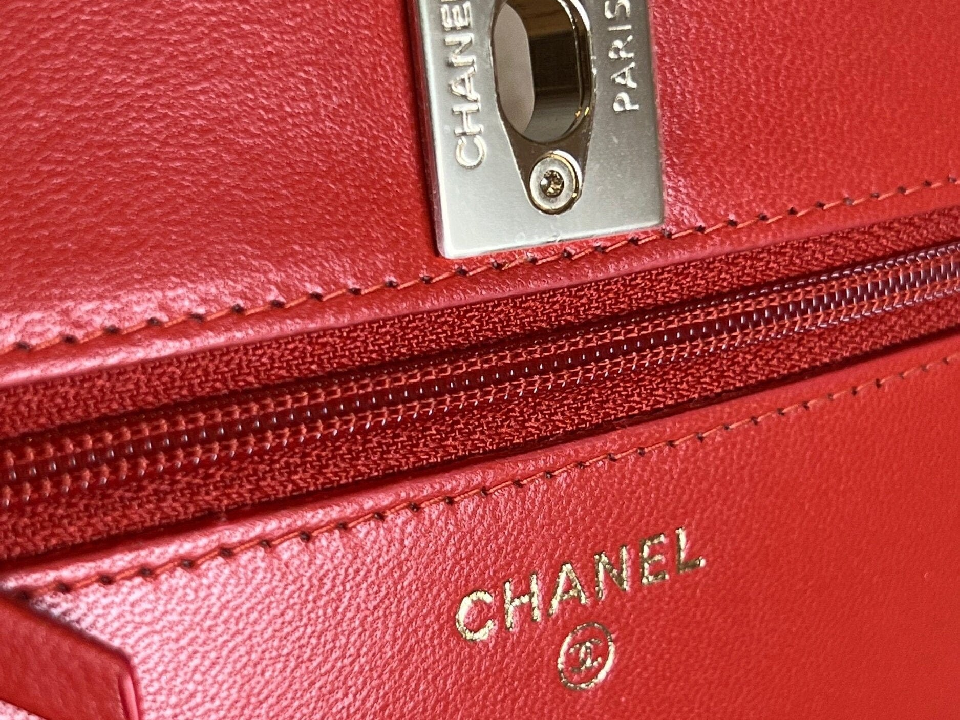 CHANEL Handbag Red Lambskin Quilted Trendy CC Wallet on Chain (WOC) - Redeluxe