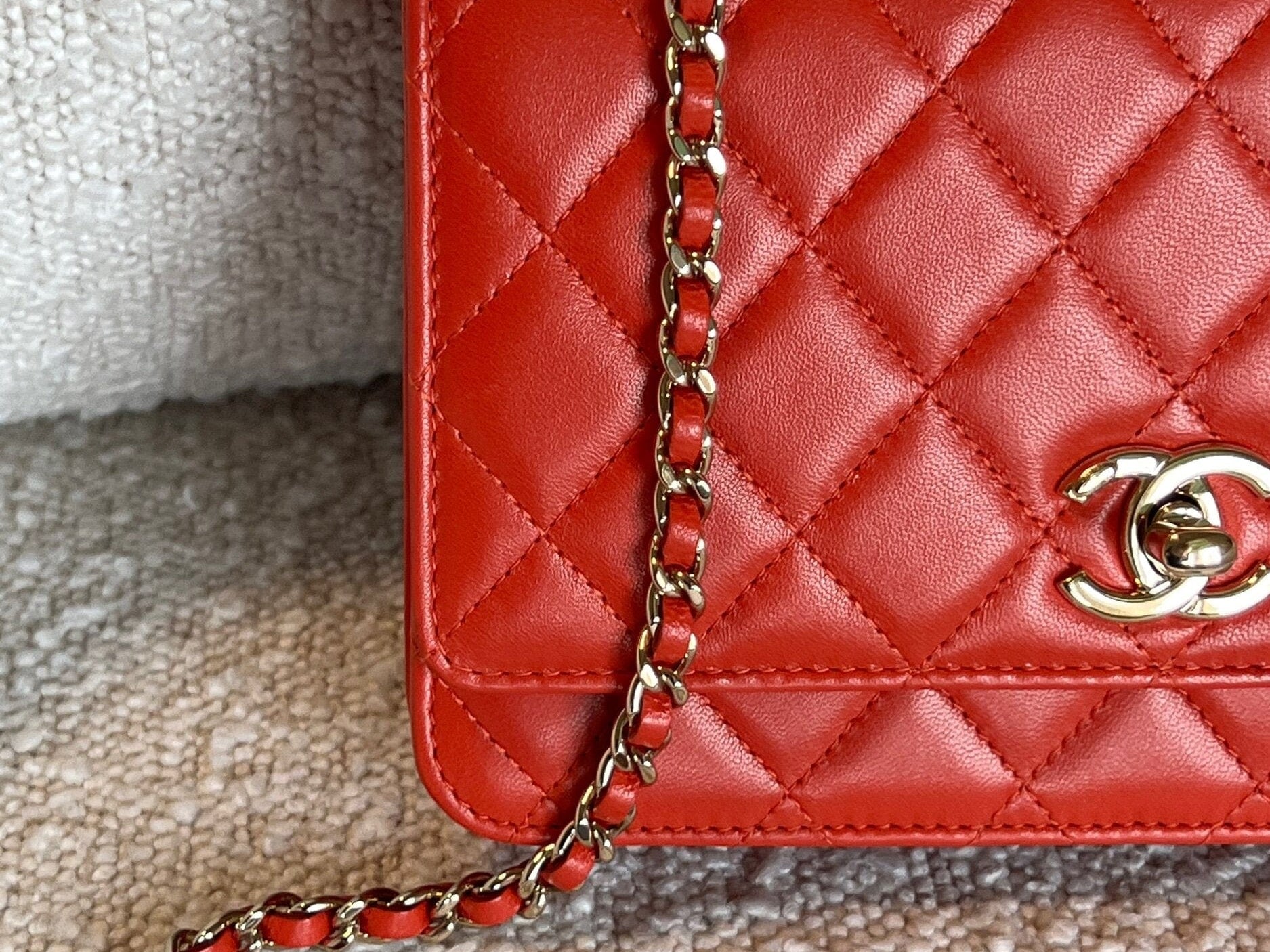 CHANEL Handbag Red Lambskin Quilted Trendy CC Wallet on Chain (WOC) - Redeluxe