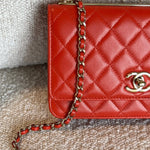 CHANEL Handbag Red Lambskin Quilted Trendy CC Wallet on Chain (WOC) - Redeluxe
