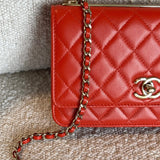 CHANEL Handbag Red Lambskin Quilted Trendy CC Wallet on Chain (WOC) - Redeluxe