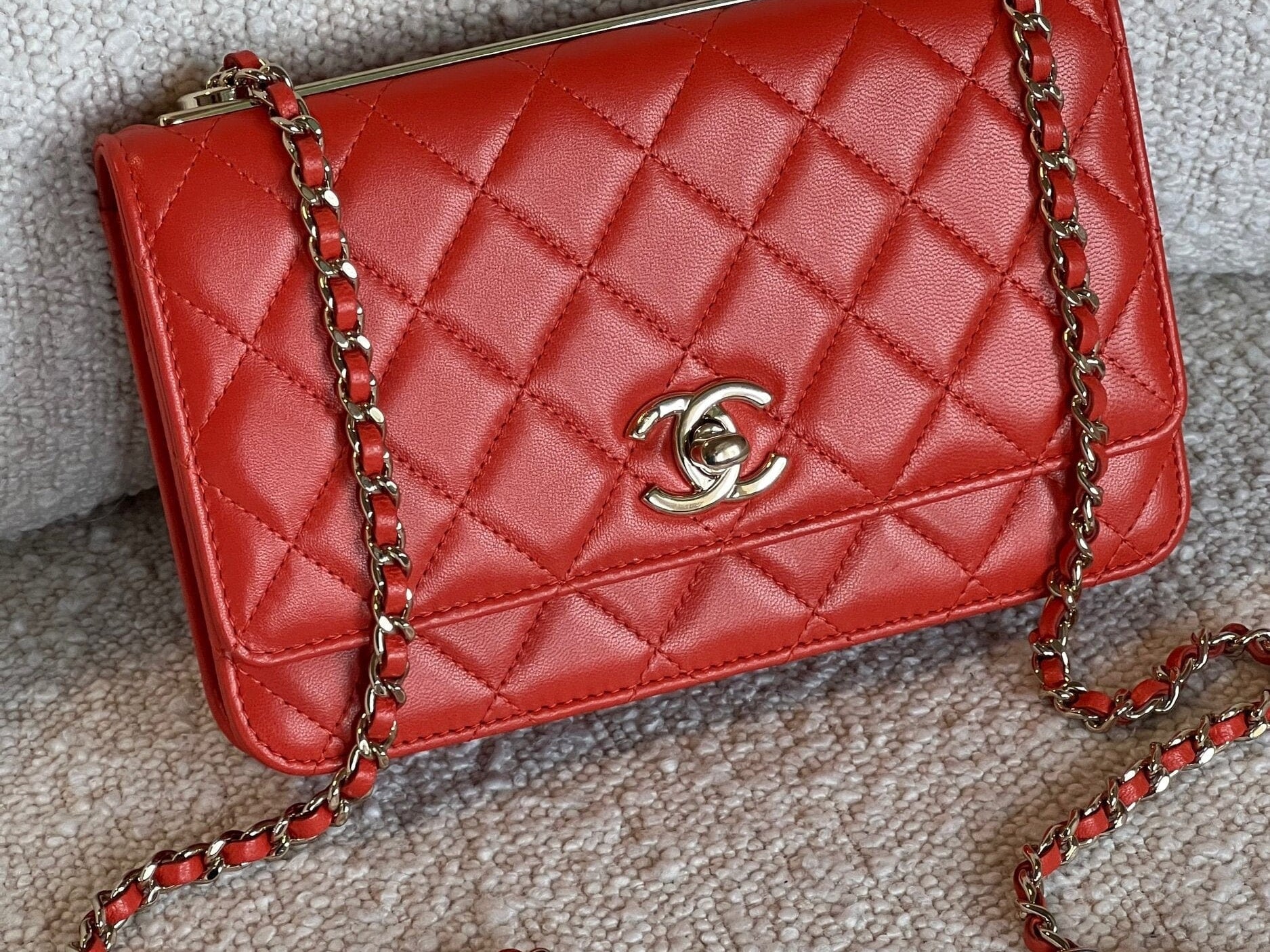 CHANEL Handbag Red Lambskin Quilted Trendy CC Wallet on Chain (WOC) - Redeluxe