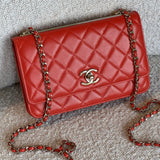 CHANEL Handbag Red Lambskin Quilted Trendy CC Wallet on Chain (WOC) - Redeluxe