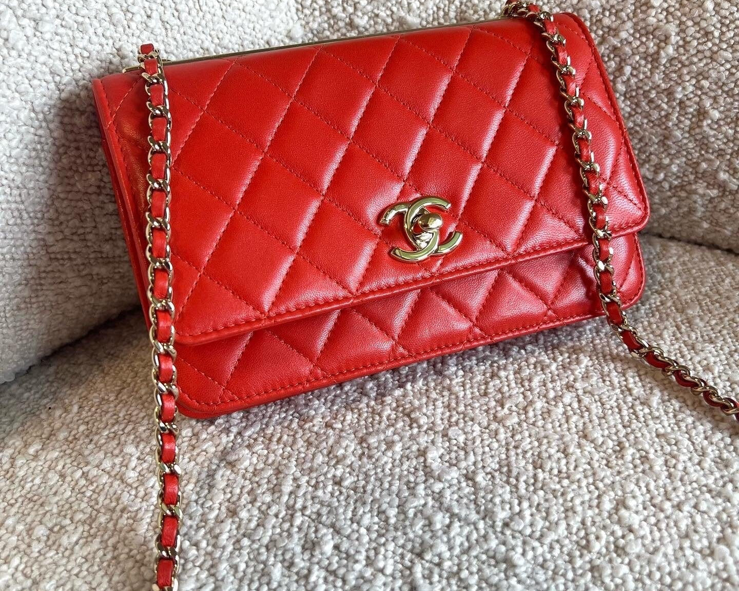 CHANEL Handbag Red Lambskin Quilted Trendy CC Wallet on Chain (WOC) - Redeluxe