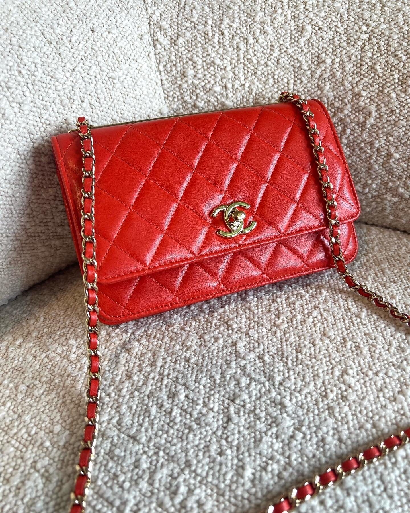 CHANEL Handbag Red Lambskin Quilted Trendy CC Wallet on Chain (WOC) - Redeluxe