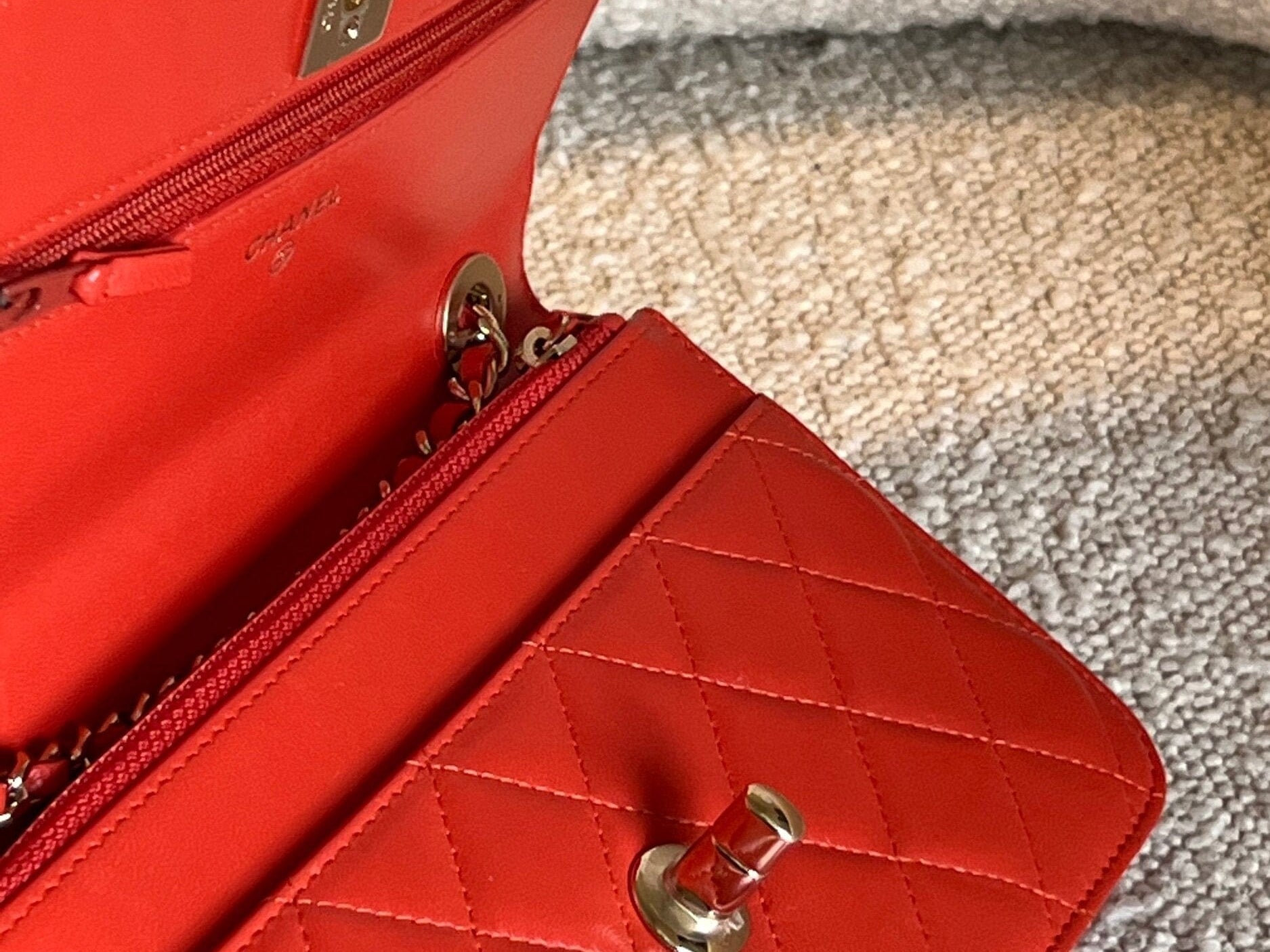 CHANEL Handbag Red Lambskin Quilted Trendy CC Wallet on Chain (WOC) - Redeluxe