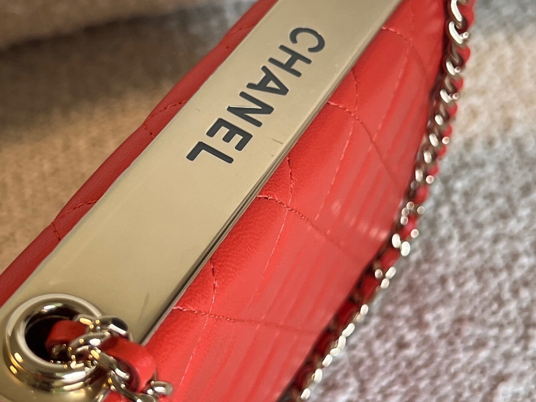 CHANEL Handbag Red Lambskin Quilted Trendy CC Wallet on Chain (WOC) - Redeluxe