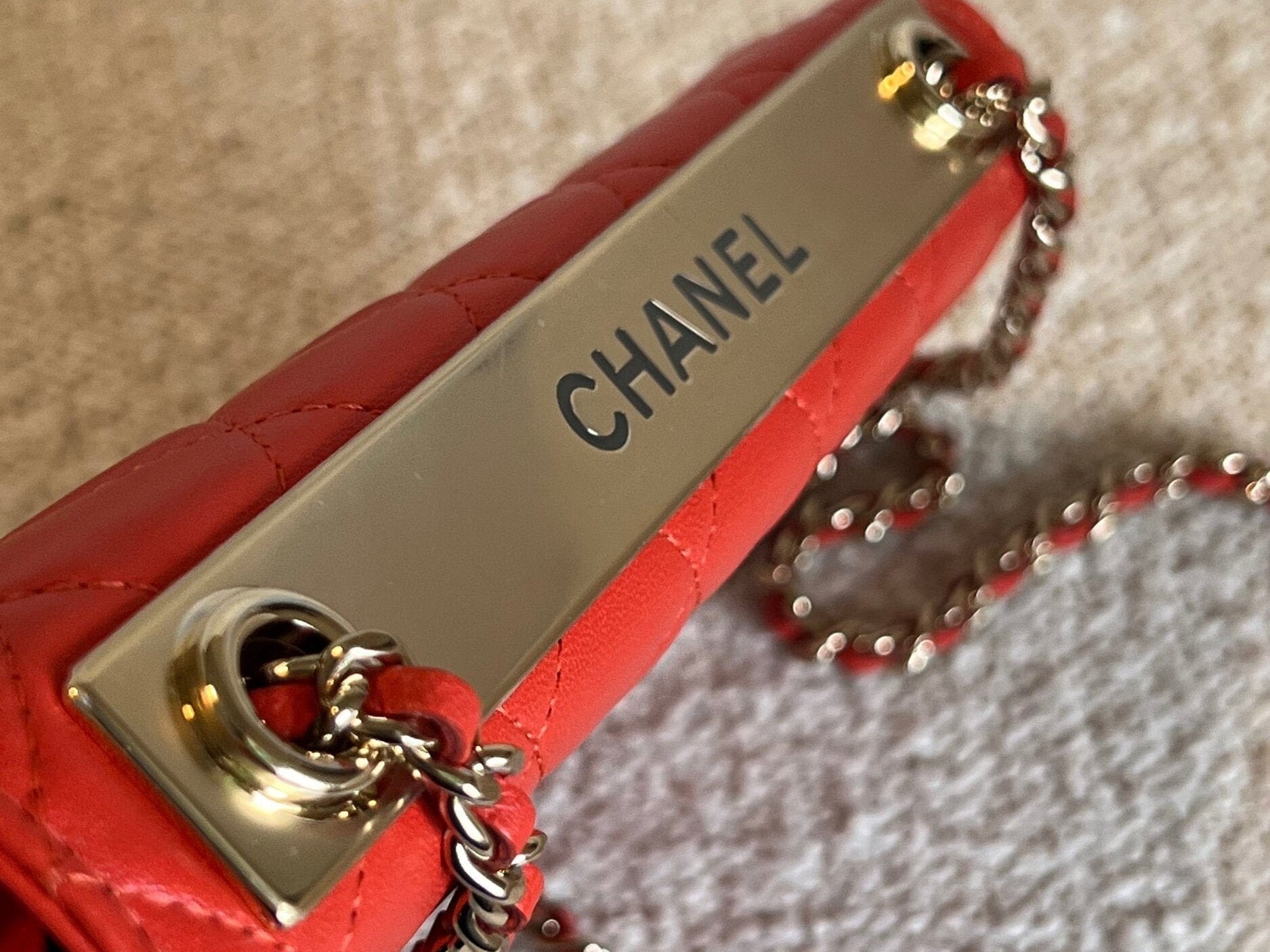 CHANEL Handbag Red Lambskin Quilted Trendy CC Wallet on Chain (WOC) - Redeluxe